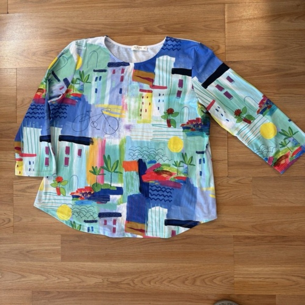 Jess And Jane Women's Santorini Round Neck Tunic Size XL Artsy Boho Resort Beach
